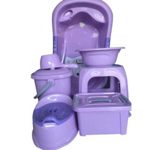 Baby bath set - purple with bucket, soap dish, stool, potty, etc.